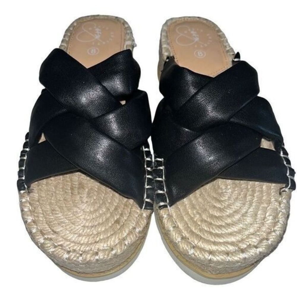 Oasis Society Black Crisscross Platform Espadrille Sandals 8 Slip‎ On Slide
